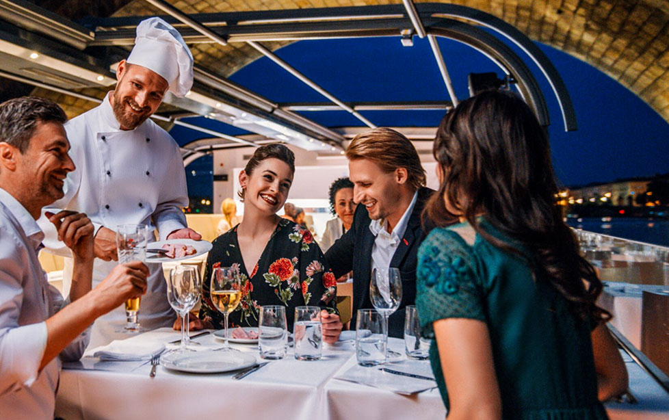 Crystal dinner on a glass boat in Prague